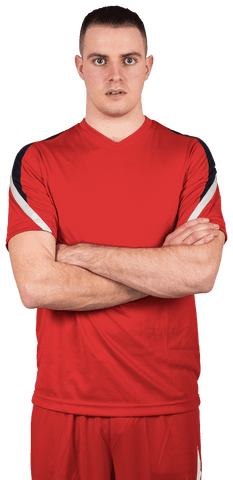 Confident Male Athlete in Red Sportswear with Transparent Background