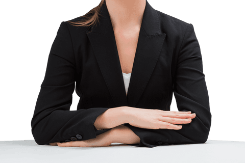 Transparent Businesswoman with Crossed Arms in Black Suit