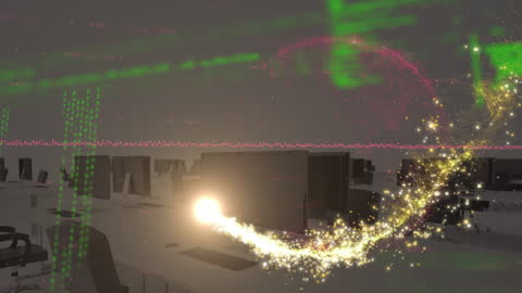 Particle magic in futuristic digital workspace