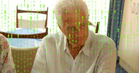 Elderly Man in Digital Discussion During Home Visit