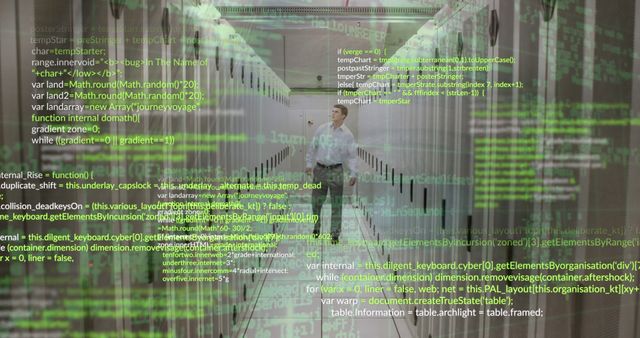 IT Professional in Data Center Surrounded by Codes - Download Free Stock Photos Pikwizard.com