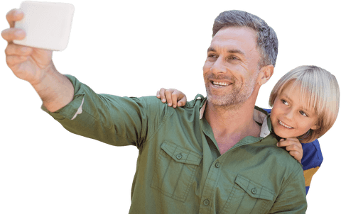Joyful Father and Son Selfie with Transparent Background