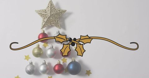 Elegant Christmas Decoration with Gold Holly Banner and Star Ornament