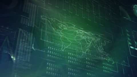 Futuristic Data Processing Overlapping World Map