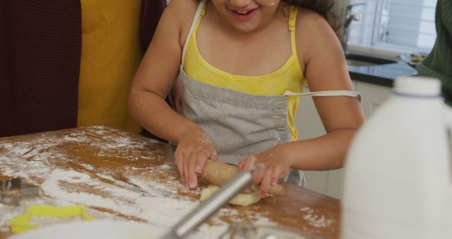 Child Rolling Dough on Floured Kitchen Counter - Download Free Stock Images Pikwizard.com