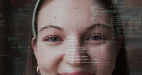 Caucasian Woman Experiencing Advanced Digital Interface Projection