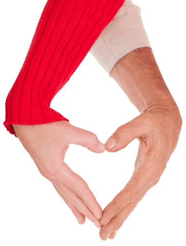 Transparent hands forming heart symbol of love and connection