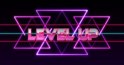 Level Up Neon Graphic with Futuristic Triangle Designs
