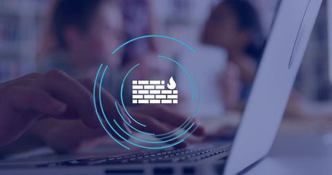 Firewall Icon Overlay with Businesswoman Typing on Laptop - Download Free Stock Images Pikwizard.com