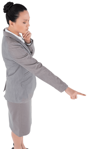 Transparent Businesswoman Concentrating and Pointing Isolated PNG