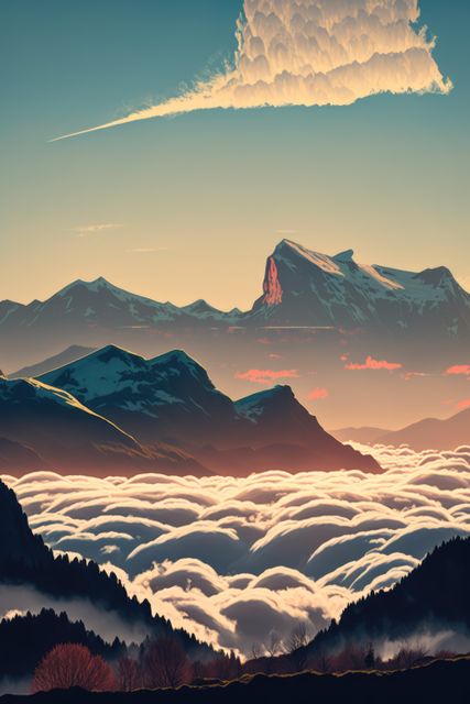 Dreamy Sunset Over Mountain Range and Cloud Inversion - Download Free Stock Images Pikwizard.com