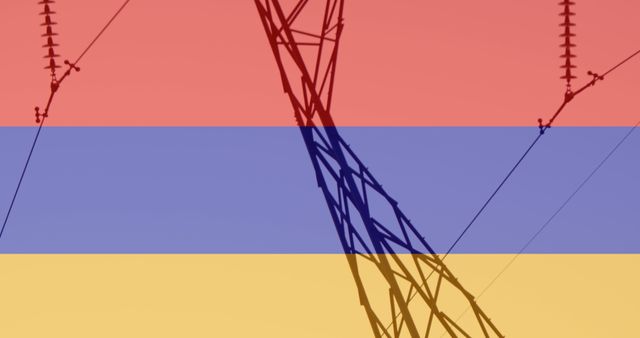 Flag of Armenia Superimposed over Transmission Pylons - Download Free Stock Images Pikwizard.com