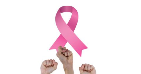 Pink Ribbon with Raised Fists Symbolizing Breast Cancer Support