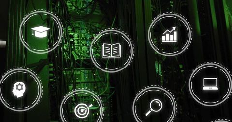 Digital Icons Highlighting Technology and Learning in Data Center