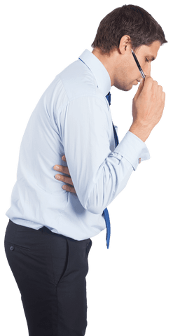 Caucasian businessman pondering future decisions transparent background