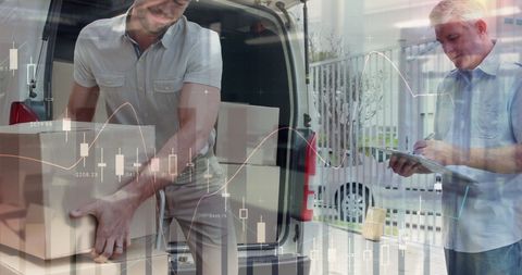 Digital Data Overlapping Delivery Logistics Scene - Download Free Stock Images Pikwizard.com