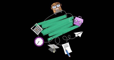 Colorful Arrangement of School Supplies on Black Background