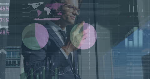 Businessman Analyzing Financial Data Visualizations