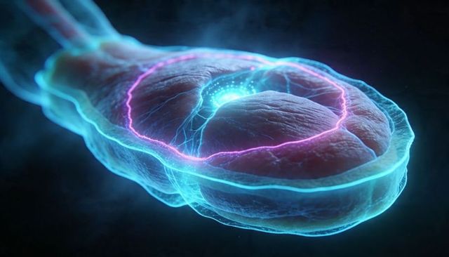 Drifting luminous biomorph with neon membrane and glowing core