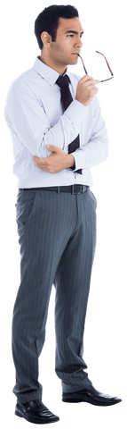 Focused Businessman Pondering on Transparent Background