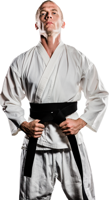 Determined Karate Practitioner Tightening Belt on Transparent Background - Download Free Stock Videos Pikwizard.com