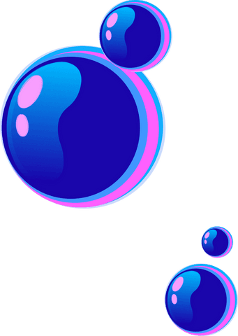 Floating gradient bubbles with neon outlines on transparent background