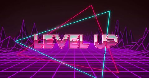 Level Up Neon Retro Digital Background Concept - Download Free Stock Images Pikwizard.com