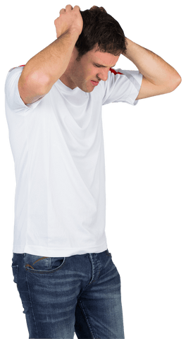 Frustrated Football Fan in White T-Shirt Holding Head, Transparent - Download Free Stock Videos Pikwizard.com