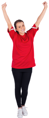 Excited Female Sports Fan in Red Transparent Background