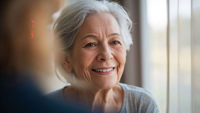 Smiling Senior Woman Enjoying Peaceful Moments by Window