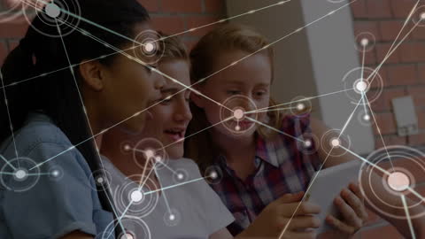 Diverse Students Engaged with Digital Connections Visualization
