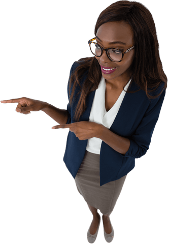 Smiling Businesswoman Gesturing in Presentation Pose Transparent Background