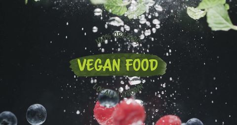 Fresh Vegan Food with Water Splash Background and Text