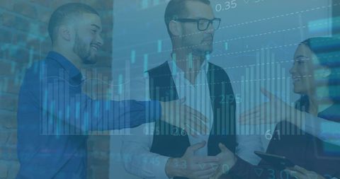 Business professionals integrating finance with technology