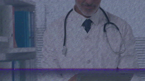Male Doctor Using Tablet with Digital Glitch Effect