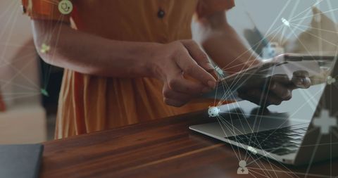 Woman Utilizing Tablet with Social Media Icons - Download Free Stock Images Pikwizard.com