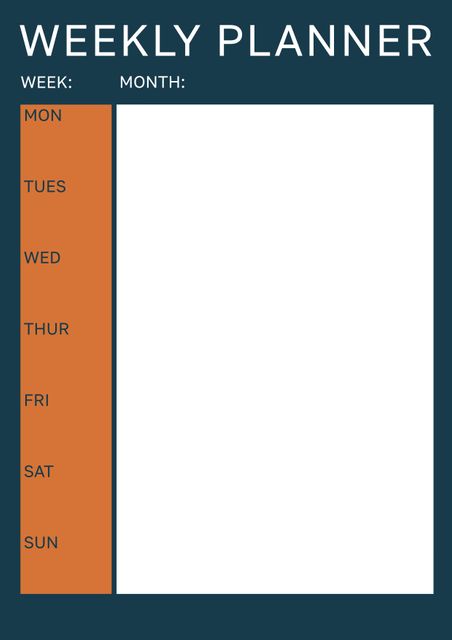 This minimalist weekly planner template allows users to outline their weekly tasks and appointments comprehensively. Ideal for both office and personal use to boost productivity and stay organized. Suitable for printing or digital use in planners or note-taking apps.