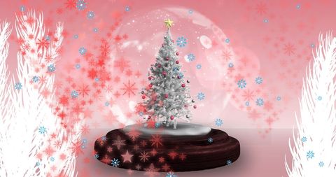 Glittering Snow Falling on Christmas Tree in Glass Ornament