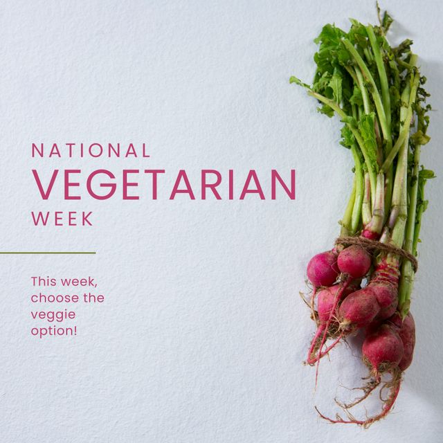 National Vegetarian Week Promotion with Fresh Radishes and Pink Text - Download Free Stock Templates Pikwizard.com