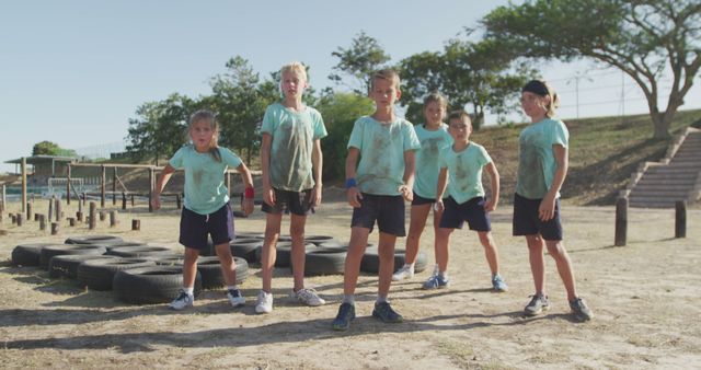 Group of Children Standing Together at Outdoor Obstacle Course - Download Free Stock Images Pikwizard.com