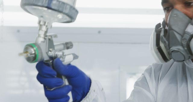 Close-up Detail of Technician Preparing to Paint Using Professional Spray Gun - Download Free Stock Images Pikwizard.com