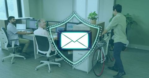 Employee bringing bike to office showcasing email security