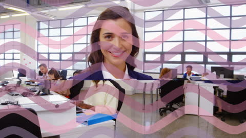 Diverse Business Team Working in Modern Office with Animated Overlay