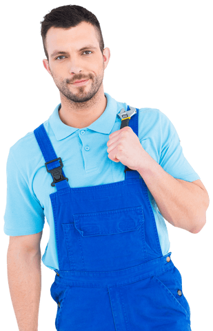 Smiling Repairman Holding Adjustable Wrench On Transparent Background - Download Free Stock Videos Pikwizard.com