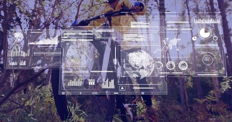 Cyclist With Technology Concept in Forest Adventure Setting
