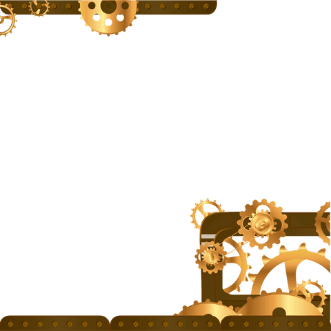 Steampunk Frame with Gears and Rivets on Transparent Background