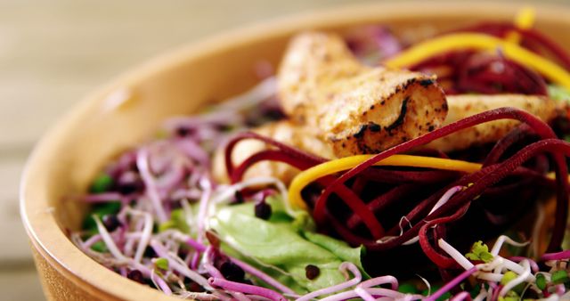 Fresh Chicken Salad with Mixed Vegetables and Zucchini Noodles - Download Free Stock Images Pikwizard.com