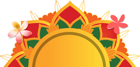 Half mandala design with flowers on transparent canvas