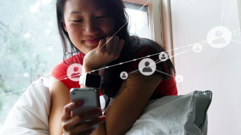 Young Woman Connecting Online with Digital Network on Smartphone