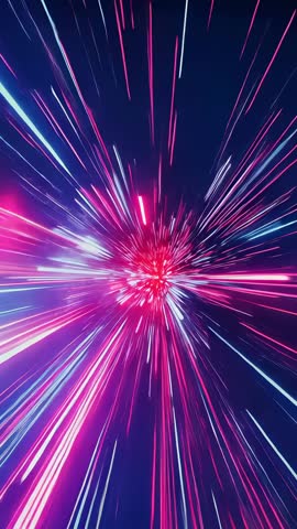 Vertical neon hyperspace tunnel racing through cyberpunk void for fast travel motion